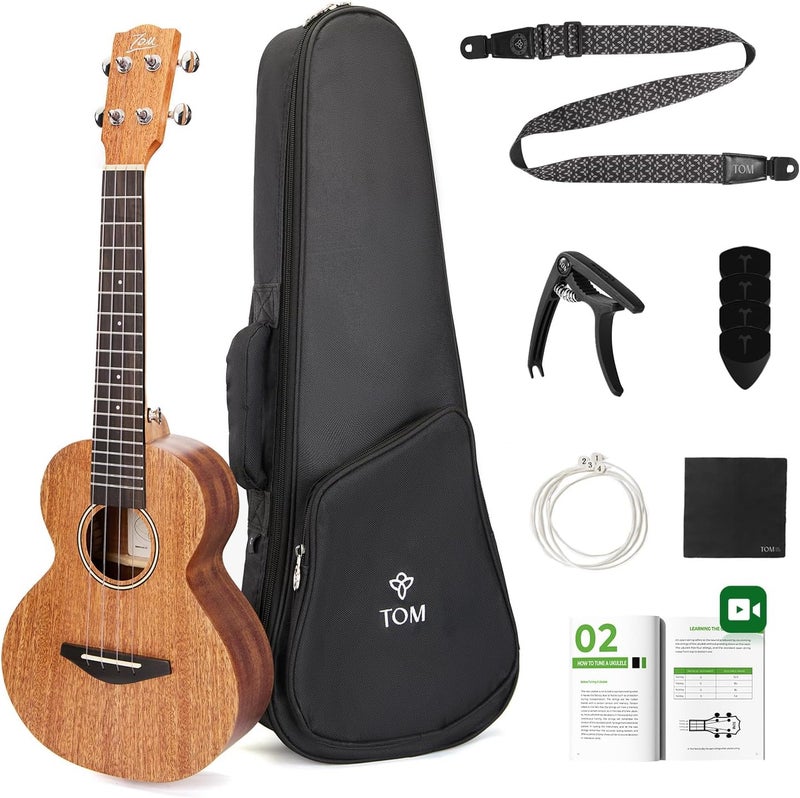 TOM 23" Concert Ukulele,Solid Top Mahogany Beginner Kit Includes Quick Locking Ukulele Strap, Ukelele for Professional, Beginner, Kids & Adults, Deep Resonance with D’Addario Strings (AM3-Concert) - Image 1